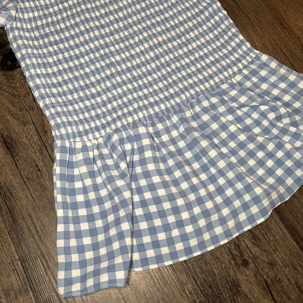 NWT Market & Spruce Light Blue & White Gingham Short Sleeve Smocked Blouse Small - Picture 4 of 12